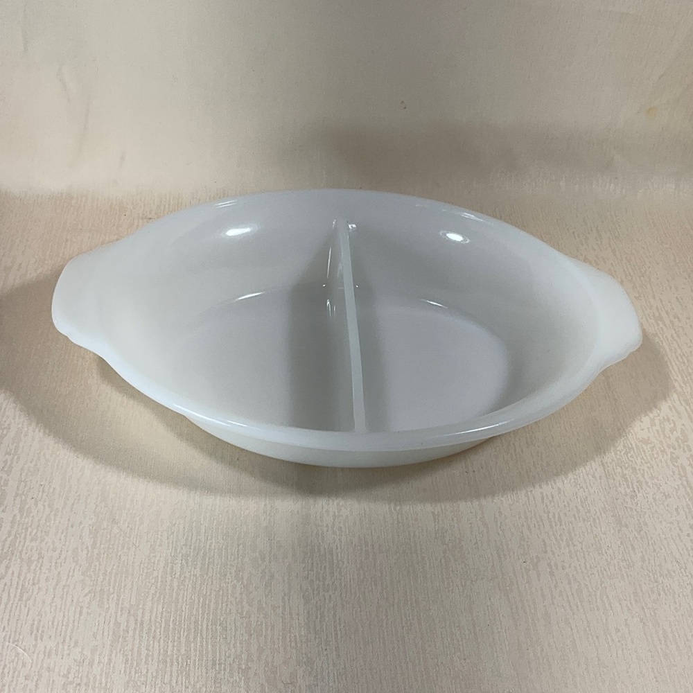 Vintage Fire King White Divided Baking Serving Casserole Dish